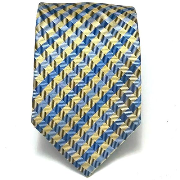 2for25 Haines & Bonner Of London Silk Handmade Tie Yellow Blue Checks Necktie - Picture 1 of 9